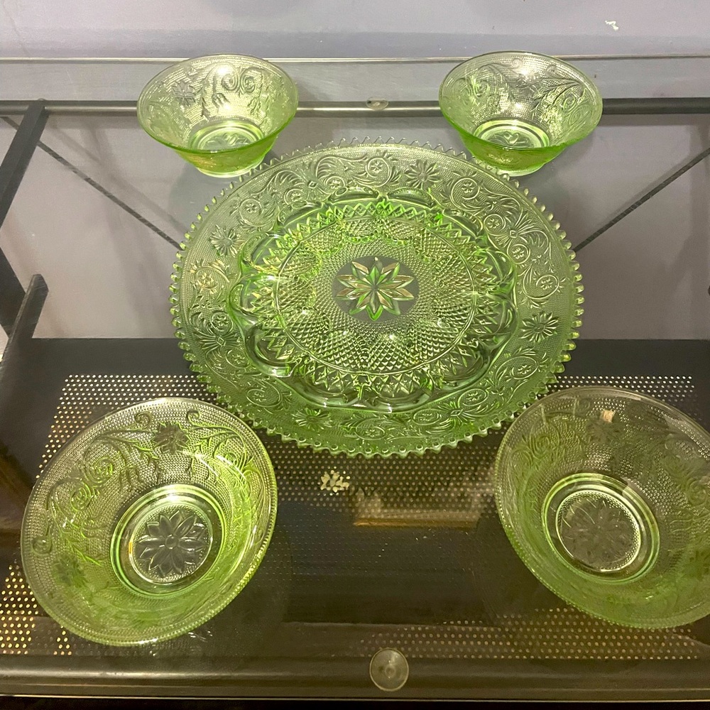 Vintage Green Glass Set